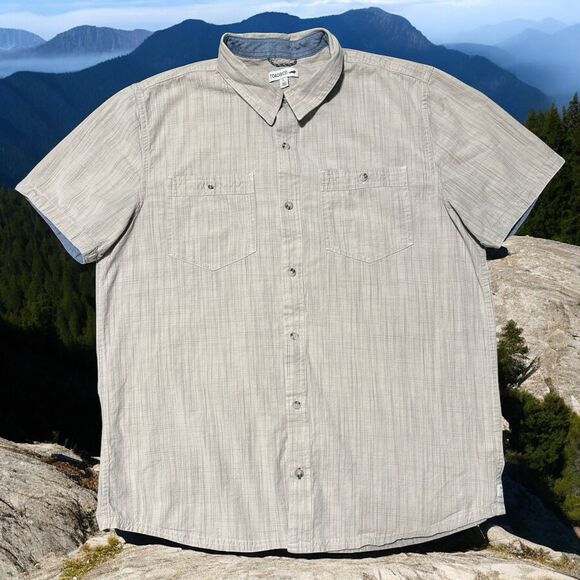 Toad & Co Smythy Shirt Men’s L Beige Tan Organic Cotton Short Sleeve Button Up - Picture 1 of 4